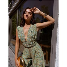Boho Bağlama Tasarım Viskon Geniş Yanlar Kısa Ispanyol Paça Yazlık Tatil Sahil Uzun Bohem Tulum Mint