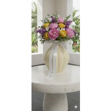 Minimalist Iskandinav Tarzı Mat Krem Oluklu Vazo