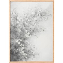 Zestia Ahşap Çerçeveli Duvar Tablosu Minimal Çiçek Eskizi – Gri Tonlar Salon Dekoru