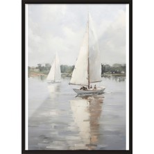 Zestia Siyah Çerçeveli Duvar Tablosu Minimal Yelkenli – Soft Bej Tonlar Salon Dekoru