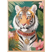 Zestia Ahşap Çerçeveli Duvar Tablosu Egzotik Kaplan Salon Dekoru