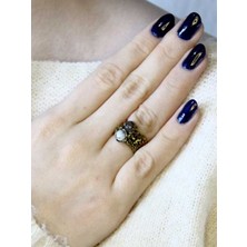 Esha Ikili Doğal Taşlı Çiçek Motifli Antik Kadın Ayarlanabilir Yüzük Dentirit Opal Labradorit EUY22DOLT