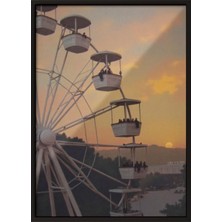 Zestia Siyah Çerçeveli Duvar Tablosu Gün Batımında Dönme Dolap – Sıcak Turuncu Gökyüzü Salon Dekoru