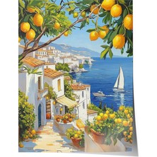 Zestia Poster Akdeniz Sahili Limon Ağacı ve Deniz Manzarası Salon Dekoru