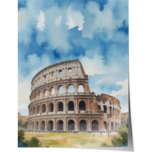 Zestia Poster Roma Kolezyumu – Suluboya Mavi Gökyüzü Tonları Salon Dekoru