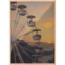 Zestia Ahşap Çerçeveli Duvar Tablosu Gün Batımında Dönme Dolap – Sıcak Turuncu Gökyüzü Salon Dekoru