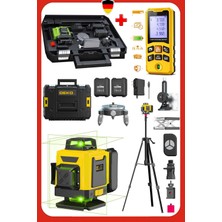 Deko Turkey Muhteşem 3'lü Tripotlu 4d 16 Çizgili Lazer Hizalama 50MT Mesafe Ölçer Otomatik Terazili Hizalama Set