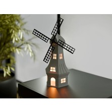 Talha3D Hollanda Modeli  Yel Değirmeni Abajur Seti ve Mumluk