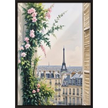 Zestia Siyah Çerçeveli Duvar Tablosu Paris Penceresi Salon Dekoru