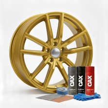 CAXCOLORS Cax Jant Boyama Seti 400ML - Isıya Dayanıklı Jant Boyası + Astar + Vernik + Zımpara Altın