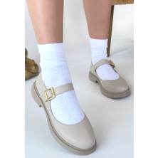 Roof Atelier Kadın Bej Bilekten Bağlamalı Loafer Ayakkabı - Yokox