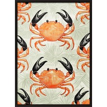 Zestia Siyah Çerçeveli Duvar Tablosu Turuncu Yengeç Deseni – Tropik Çizgi Stil Mutfak Dekoru