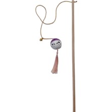 Normadia Renkli Pati Desenli Çıngıraklı Plastik Kedi Oltası, Ahşap Saplı, Püsküllü