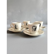 Artistic Quality Dekoratif Mustafa Kemal Atatürk Baskılı 4 Kişilik Porselen Türk Kahve Fincan Takımı