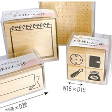 Kodomo No Kao Stationery Clock, Notebook, Fountain Pen, Ink 4'lü Ahşap Damga Seti.