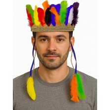 FRY Rengarenk Tüylerle Işlenmiş Lastikli Kızılderili Başlığı