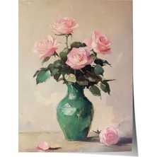 Zestia Poster Pembe Güller – Klasik Fırça Dokulu Salon Dekoru