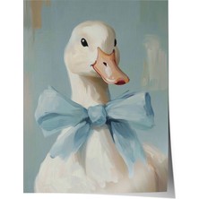 Zestia Poster Mavi Fiyonklu Sevimli Ördek Yağlı Boya Dokulu Çocuk Odası Dekoru