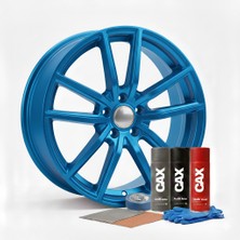 CAXCOLORS Cax Jant Boyama Seti 400ML - Isıya Dayanıklı Jant Boyası + Astar + Vernik + Zımpara Metalik Mavi