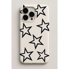 Demina iPhone 13 Uyumlu Beyaz Büyük Yıldız Tasarım Baskılı Içi Kadife Lansman Kılıf