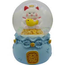 Dünyadan Hediyeler Maneki Neko Şans Kedisi Işıklı Kar Küresi Mavi 9cm