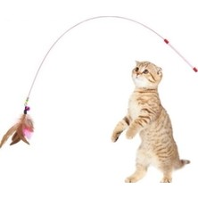 Normadia Renkli Tüylü Kedi Oyun Oltası 90 cm Çelik Telli Eğlenceli Kedi Oyuncağı