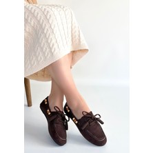 Alfaze Aksesuarlı Ortopedik Topuk Dikenine Karşı Özel Üretim Bağcıklı Babet Ayakkabı Kahverengi Topuk Boyu 2 cm