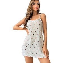 Bipamuk Kadın Penye Nefes Alan Kumaş Yumuşak Kiraz Desenli Gecelik