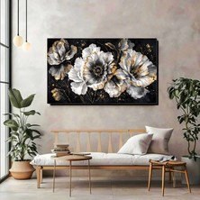 Artprinta Altın Detaylı Siyah Zemin Çiçek Kanvas Tablo – Lüks & Modern Duvar Dekoru
