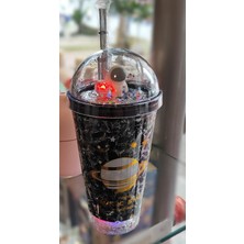 Ada Çanta Kırtasiye Işıklı Model Süslü Kapaklı Pipetli Plastik Bardak 470ML AD67126