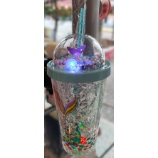 Ada Çanta Kırtasiye Işıklı Model Süslü Kapaklı Pipetli Plastik Bardak 470ML AD67126