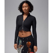 Nike Jordan Cropped Full Two-Way Zipper Long-Sleeve Tam Boy Fermuarlı Siyah Kadın Ince Sweatshirt FV7185-010