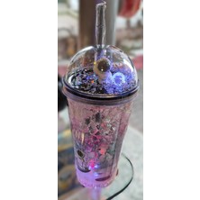 Ada Çanta Kırtasiye Işıklı Model Süslü Kapaklı Pipetli Plastik Bardak 470ML AD67126