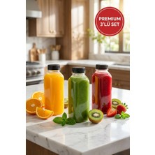 3'lü 300ML Kare Pet Şişe Seti | Şeffaf Plastik Kapaklı Saklama & Içecek Şişesi