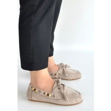 Alfaze Aksesuarlı Ortopedik Topuk Dikenine Karşı Özel Üretim Bağcıklı Babet Ayakkabı Bej Topuk Boyu 2 cm