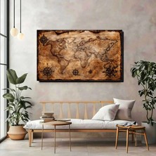 Artprinta Vintage Dünya Haritası Kanvas Tablo – Antik Stil & Keşif Temalı Duvar Dekoru