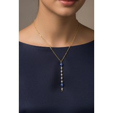 TRY Altın Renk Ezme Zincir Nazar Göz Inci Oval Ye Model Çelik Kolye - 3832