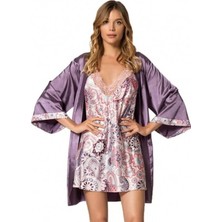 Bipamuk Kadın Premium Saten Ikili Kısa Gecelik Sabahlık