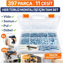 Civtex 397 Parça Vida Somun Pul Dübel Seti Organizer Kutulu