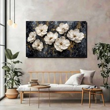 Artprinta Altın Detaylı Beyaz Çiçek Kanvas Tablo – Modern & Lüks Duvar Dekoru