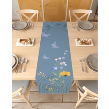 Greendecor Çiçek Kelebek Bohem Desenli Özel Tasarım Runner Dijital Baskılı Dekoratif Masa Örtüsü Ev Dekorasyonu