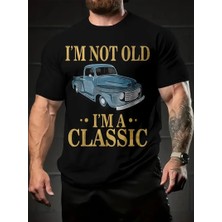 Giyim Center Erkek Vintage Araba Grafik T-Shirt - "ben Yaşlı Değilim Ben Bir Klasiğim" Esprili Baskı  Nefes Alabilir Kumaş, Günlük Yaz ve Yıl Boyu Giyim Için Oversize Kısa Kollu Tişört - Siyah