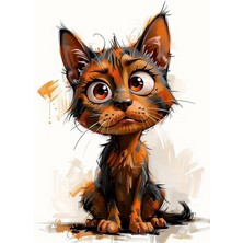 Bedeko Sevimli Kedi Yağlı Boya Görünümlü Mdf Ahşap Tablo