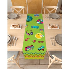 Greendecor 90LAR Radyo Bohem Desenli Özel Tasarım Runner Dijital Baskılı Dekoratif Masa Örtüsü Ev Dekorasyonu