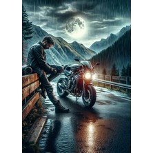 Bedeko Yağmur Altında Motosiklet Sürücüsü Mdf Ahşap Tablo