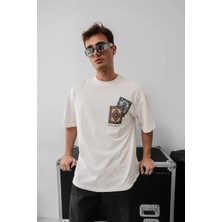 Giyim Center Erkek Baskılı Oversize T-Shirt - Beyaz