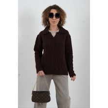 Zelish My Sister Kahve Polo Yaka Saç Örgülü Kazak