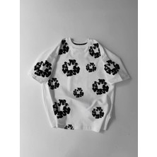 Giyim Center Ön ve Arka Baskılı Oversize Bisiklet Yaka T-Shirt- Beyaz
