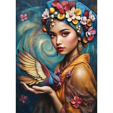 Bedeko Elinde Kuş Tutan Kadın Mdf Ahşap Tablo