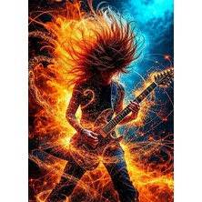 Bedeko Alevler Içinde Gitarist Resimli Mdf Ahşap Tablo